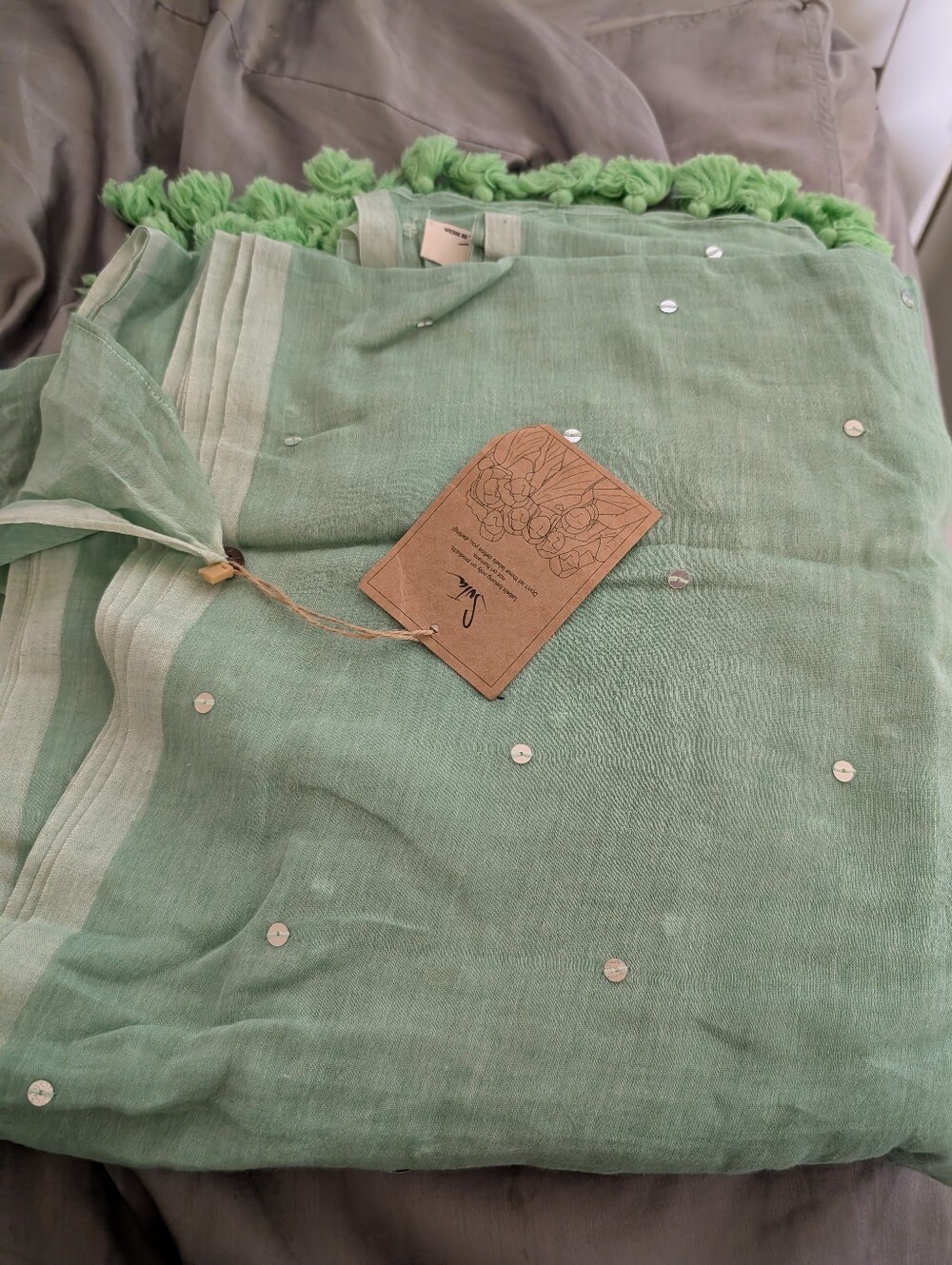 Light Green Decorative Saree with Tassels